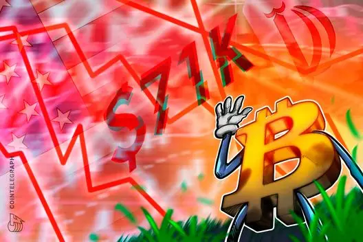 Preço do Bitcoin cai para menos de US$ 71 mil com tensões da guerra entre EUA e Irã