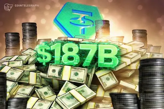 Tether USDt atinge recorde de US$ 187 bilhões em capitalização no 4º trimestre, mesmo com queda nas criptos